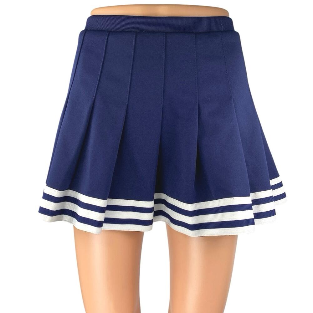 Cheerleading.com Women's Navy Blue White Stripes Pleated A Line Mini Skirt Sz XS